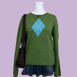 green argyle girly preppy downtown it girl wool knit sweater